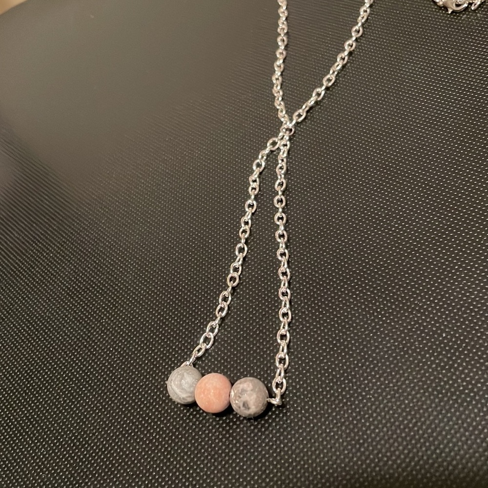 2 for $32 / Pink & Grey Gemstone necklace